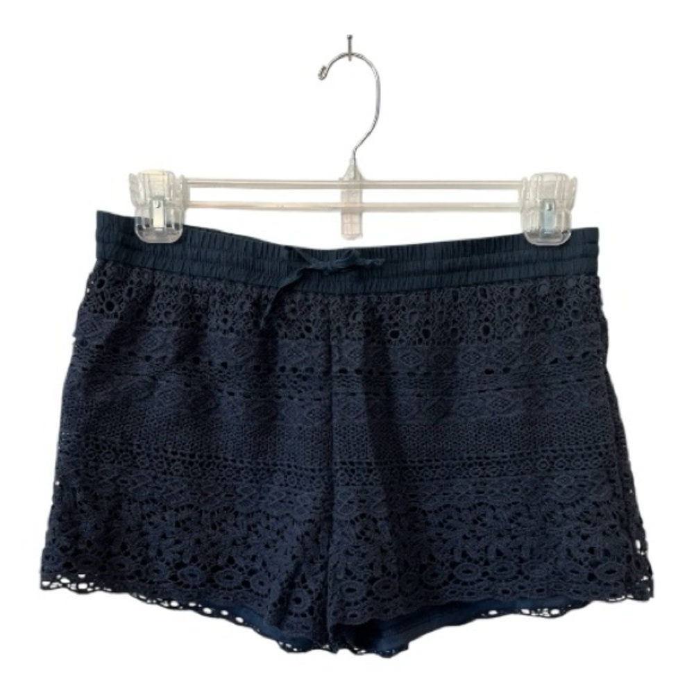 🆕 ✨ NWT JUN & IVY Women’s Navy “Sweet Crochet” Lined Shorts | Size M